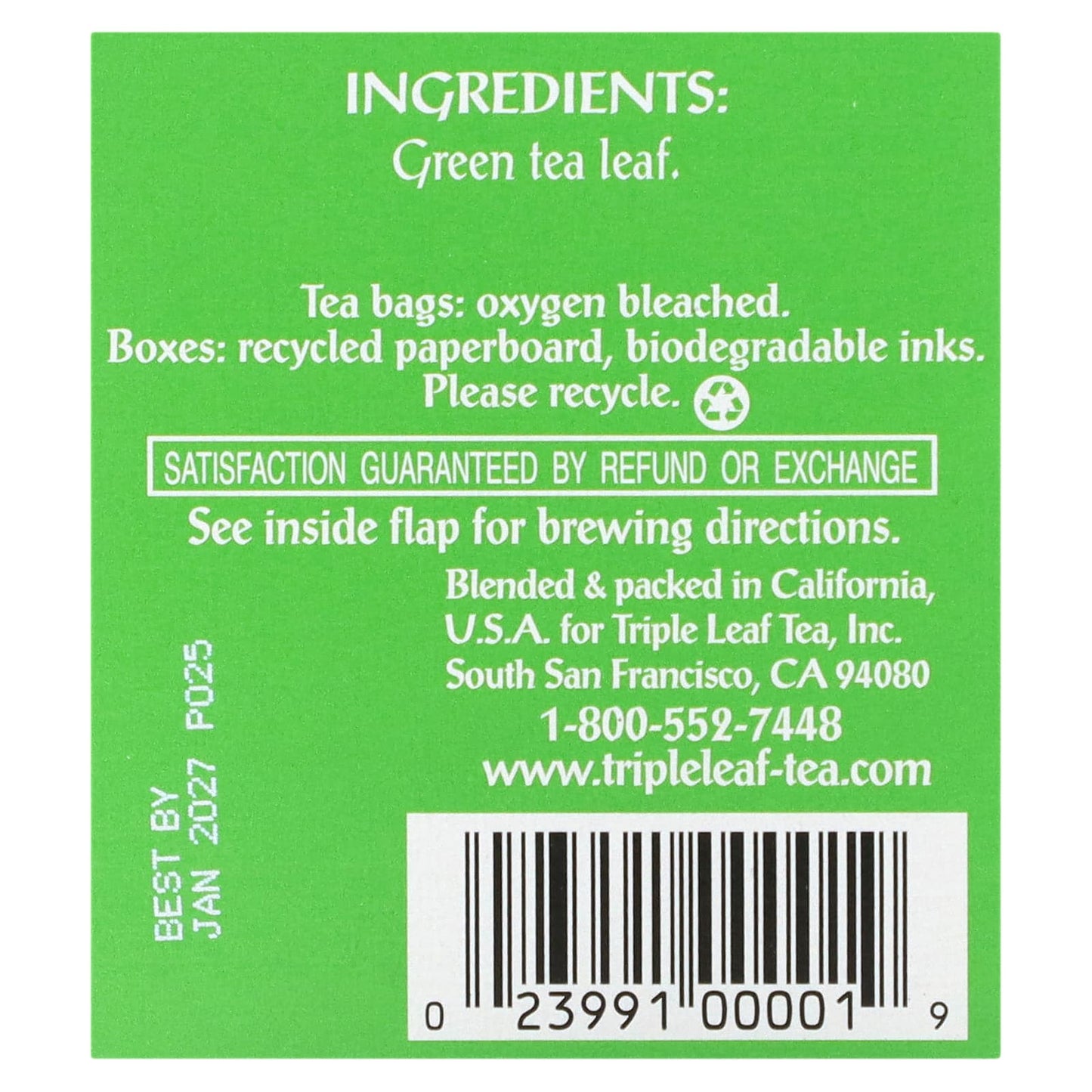 TRIPLE LEAF TEA, Green Premium Tea, 20 BAG UPC 023991000019 | Hilife Vitamins
