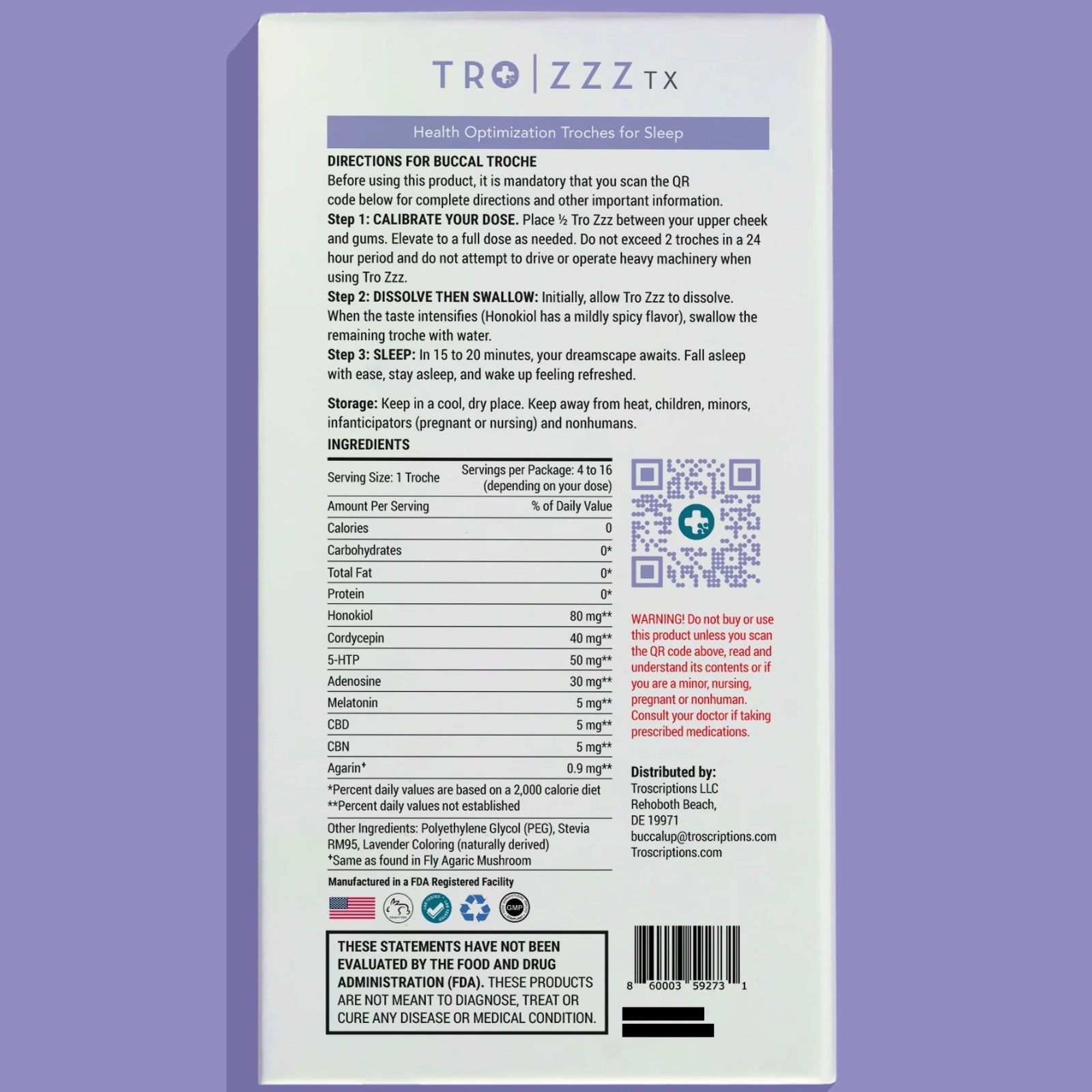 Troscriptions, Tro Zzz™, 4 Troches UPC 860003592731 | HiLife Vitamins