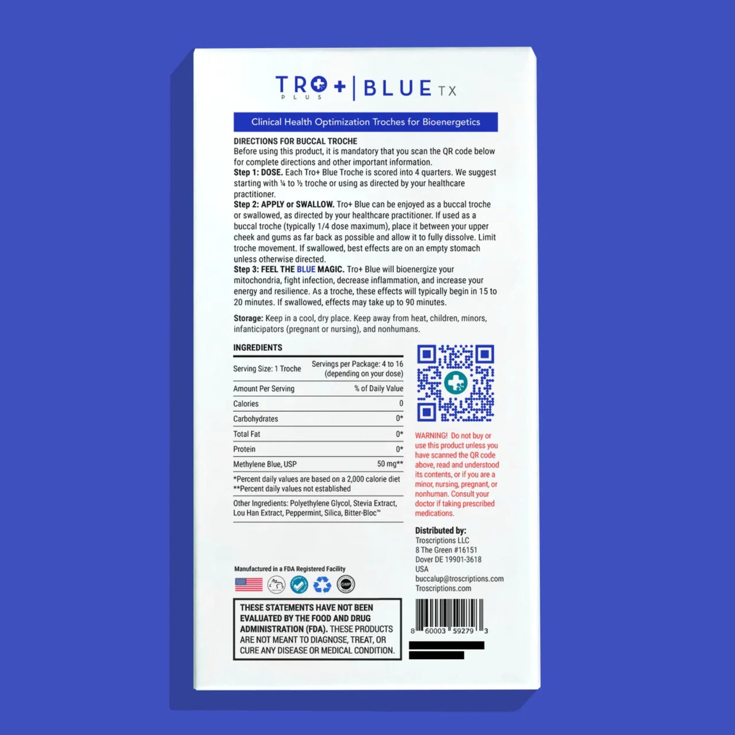 Troscriptions, Tro+ Blue, 4 Troches UPC 860003592793 | Hilife Vitamins