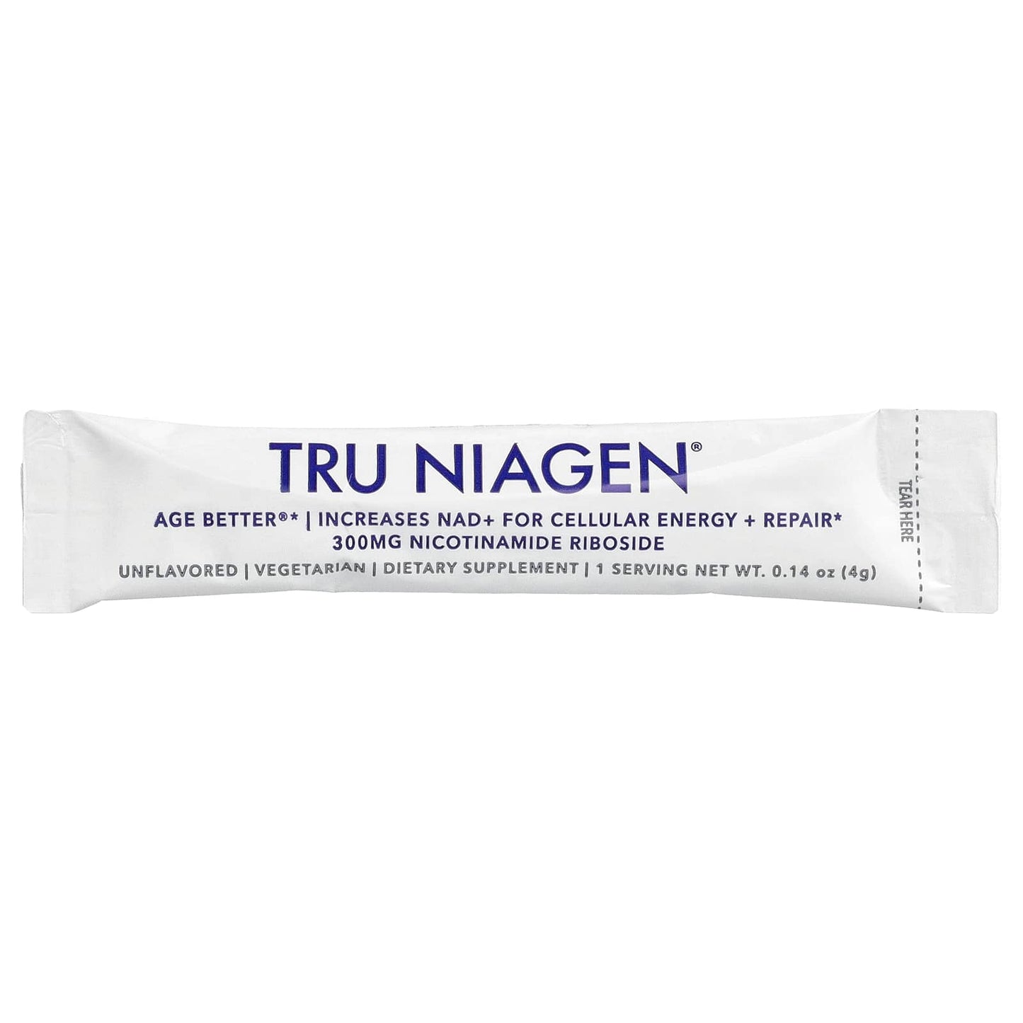 Tru Niagen, NAD+, Nicotinamide Riboside, Unflavored, 30 Stick Packs, 0.14 oz (4 g) Each UPC 856029008226 | Hilife Vitamins