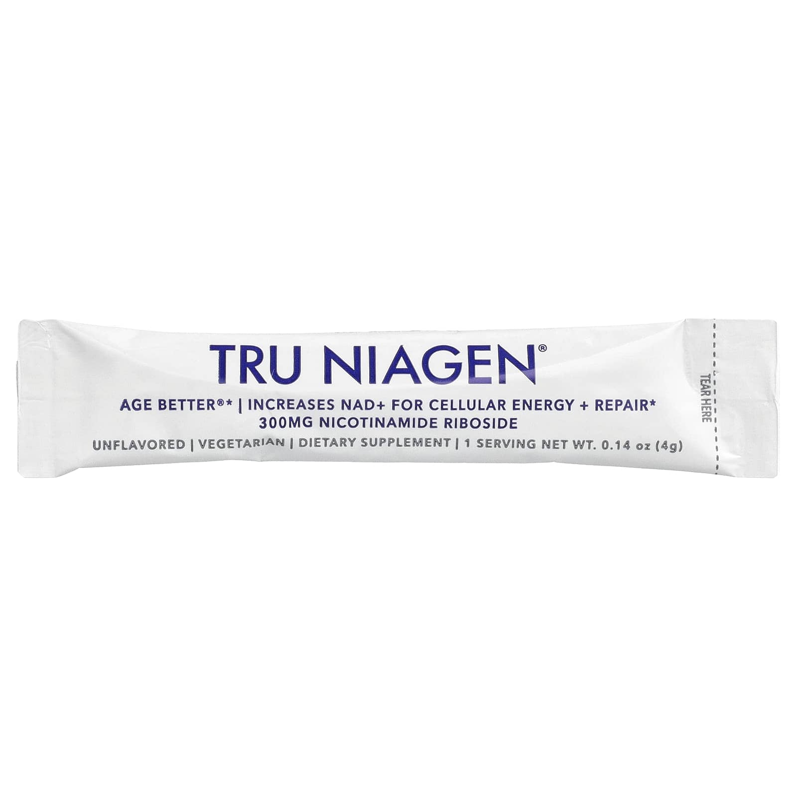 Tru Niagen, NAD+, Nicotinamide Riboside, Unflavored, 30 Stick Packs, 0.14 oz (4 g) Each UPC 856029008226 | Hilife Vitamins