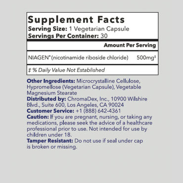 Tru Niagen, Tru Niagen® Advanced, 500mg, 30 Vegetarian Capsules UPC 856029008707 | Hilife Vitamins