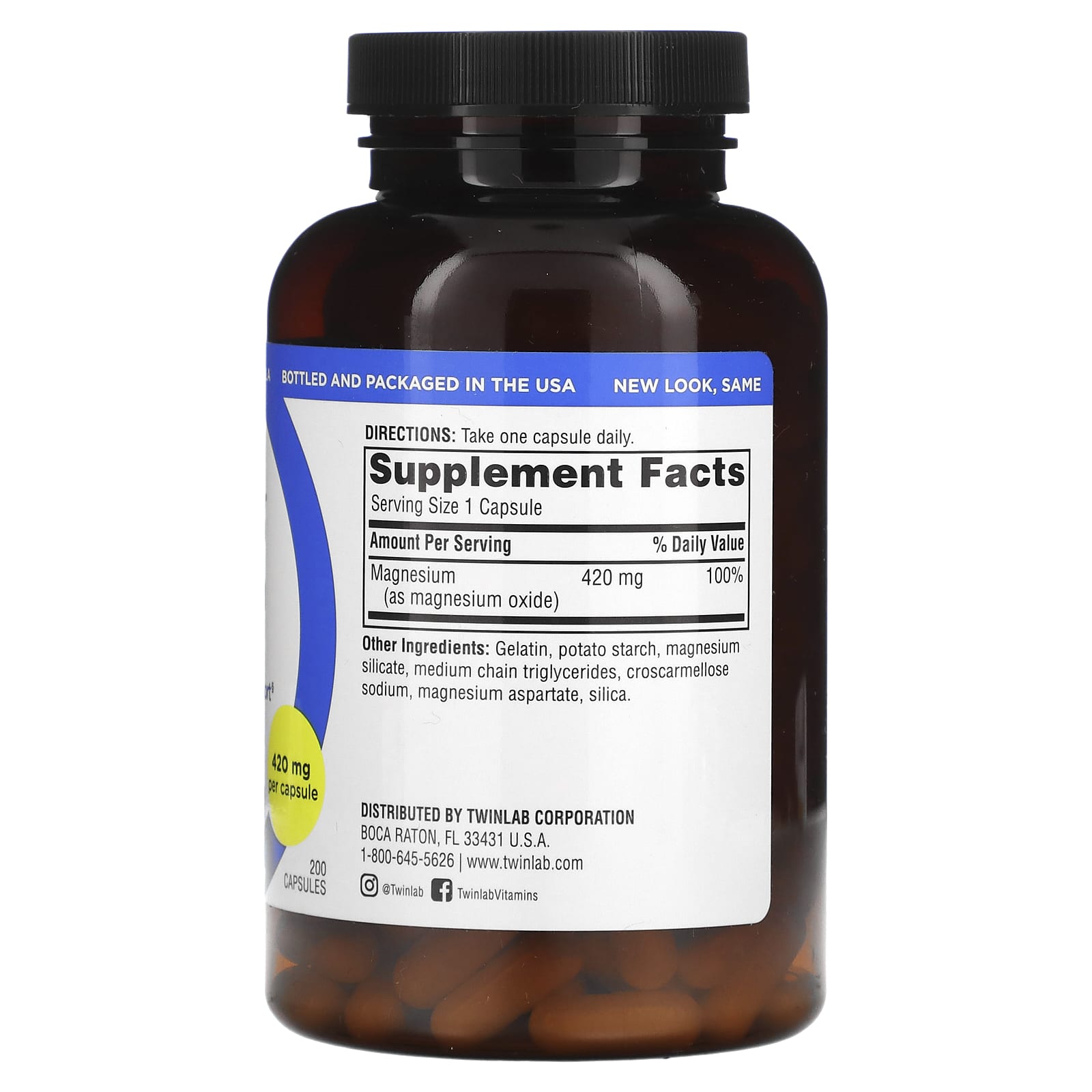 Twinlab, Magnesium 420 mg, 200 Capsules UPC 027434010238 | Hilife Vitamins