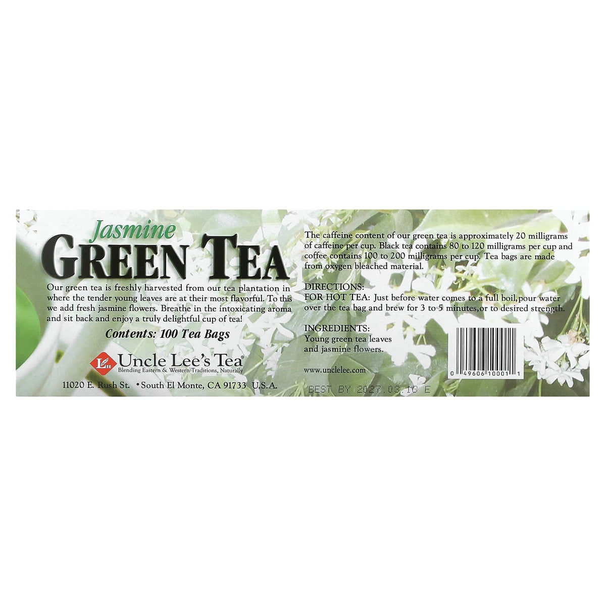 Uncle Lees Teas, Legends of China, Jasmine Green Tea, 100 Tea Bags UPC 049606100011 | Hilife Vitamins