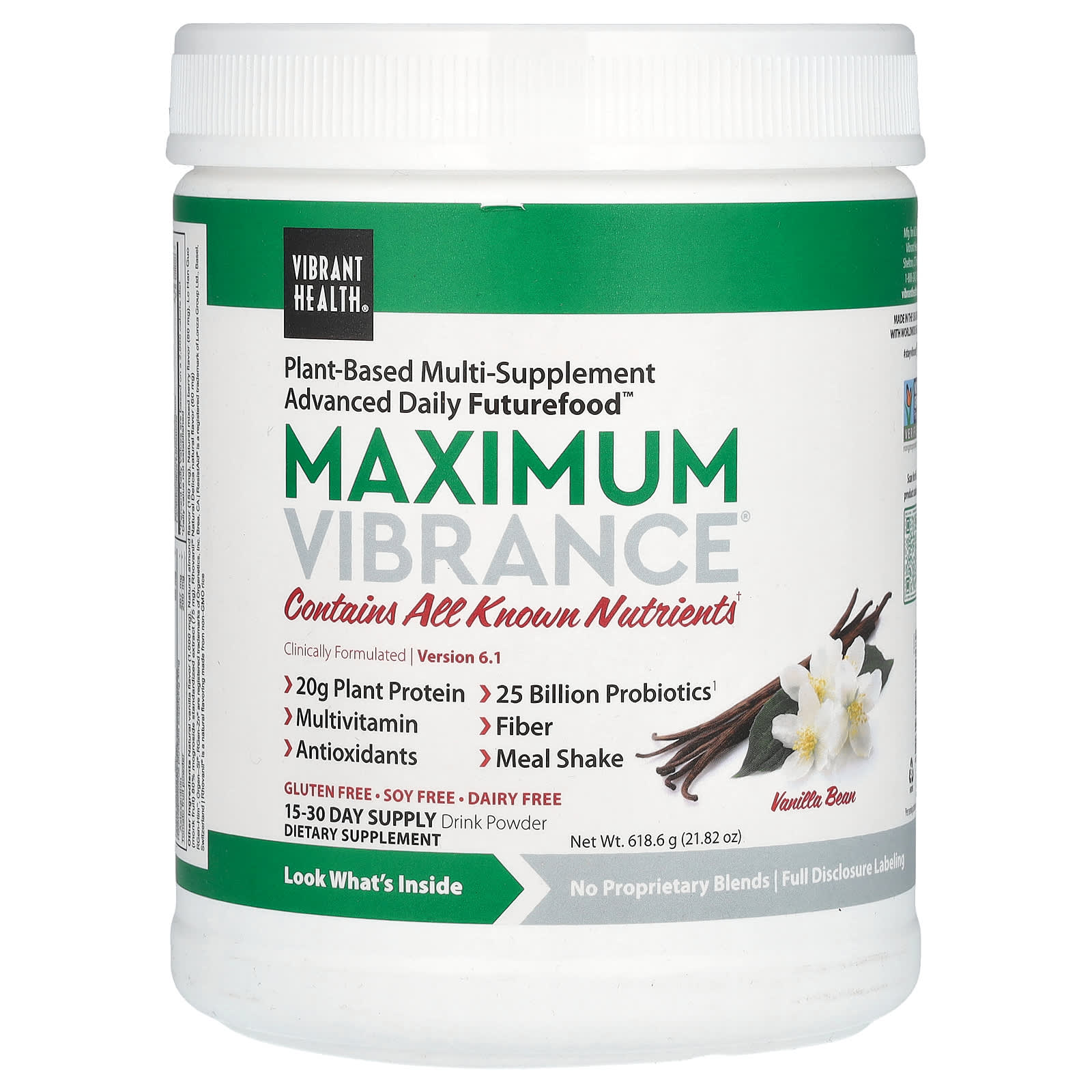 Vibrant Health, Maximum Vibrance, Version 6.1, Vanilla Bean, 21.82 oz (618.6 g) UPC 074306801005 | HiLife Vitamins