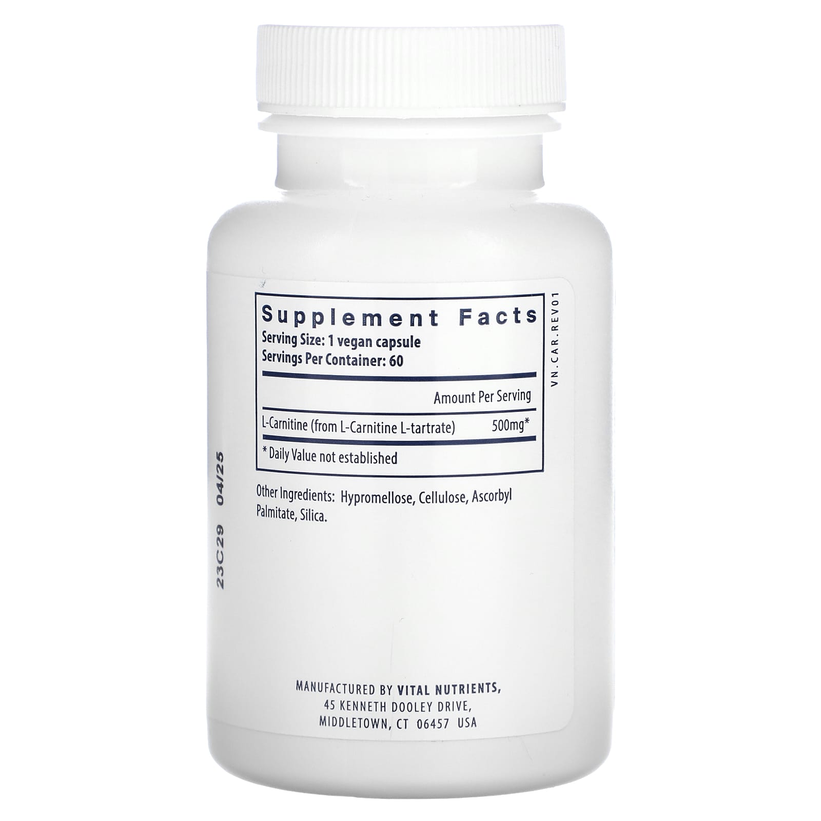 Vital Nutrients, Carnitine, 60 Vegan Capsules UPC 693465106112 | HiLife Vitamins