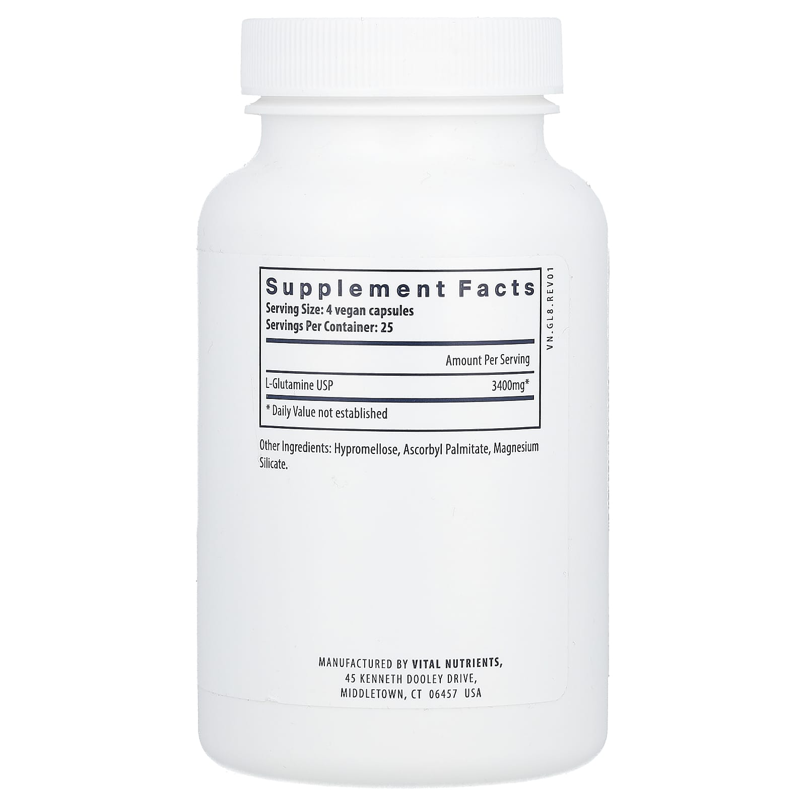 Vital Nutrients, Glutamine, 100 Vegan Capsules UPC 693465113110 | HiLife Vitamins