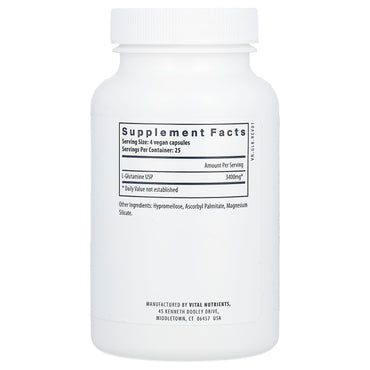 Vital Nutrients, Glutamine, 100 Vegan Capsules UPC 693465113110 | HiLife Vitamins