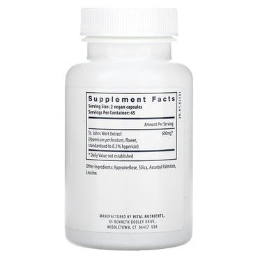 Vital Nutrients, St. John's Wort, 90 Vegan Capsules UPC 693465223116 | HiLife Vitamins