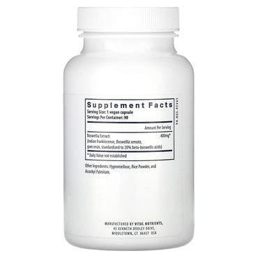 Vital Nutrients, Boswellia Extract, 90 Vegan Capsules UPC 693465256114 | HiLife Vitamins