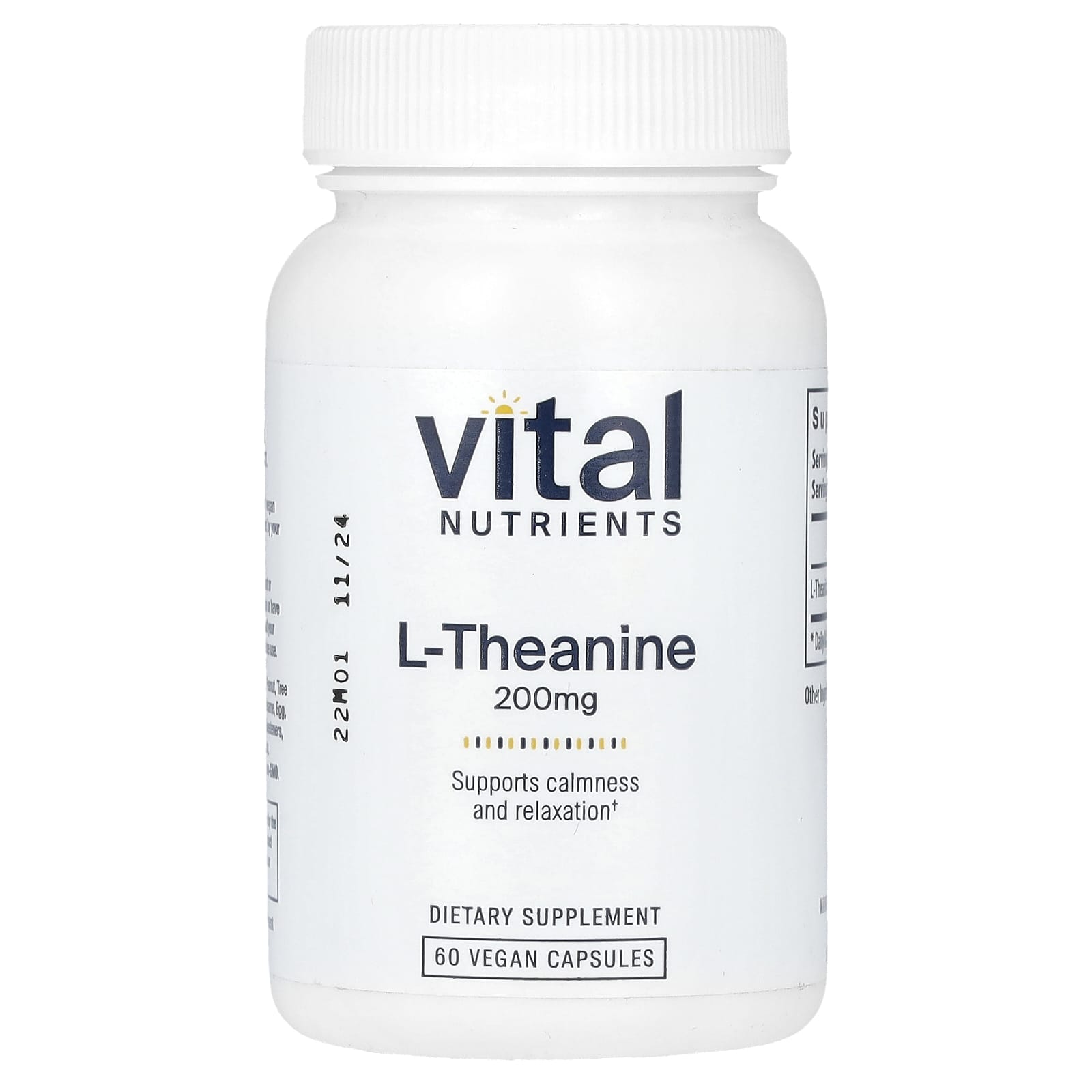 Vital Nutrients, L- Theanine, 200 mg, 60 Vegan Capsules UPC 693465263112 | HiLife Vitamins