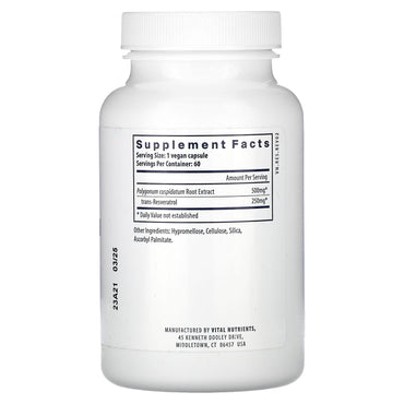Vital Nutrients, Resveratrol, 60 Vegan Capsules UPC 693465275115 | HiLife Vitamins