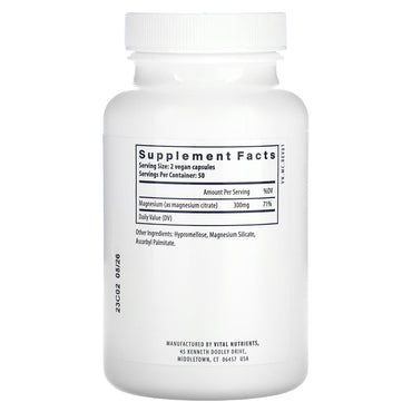 Vital Nutrients, Magnesium (Citrate), 100 Vegan Capsule UPC 693465305119 | HiLife Vitamins