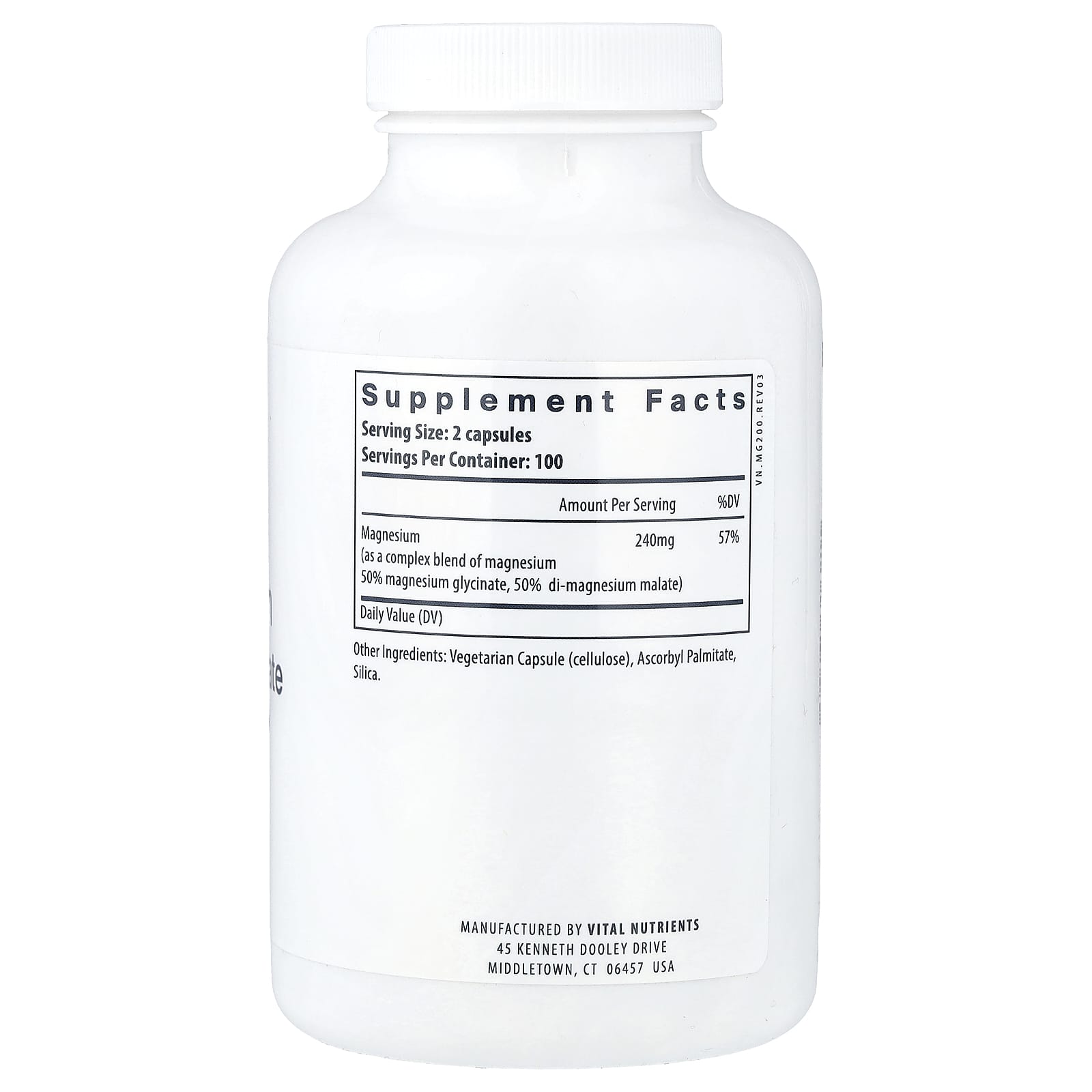 Vital Nutrients, Magnesium, Glycinate + Malate, 200 Vegan Capsules - 693465306215 | Hilife Vitamins