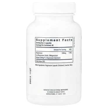 Vital Nutrients, Triple Magnesium Complex, 90 Vegan Capsules UPC 693465309117 | Hilife Vitamins