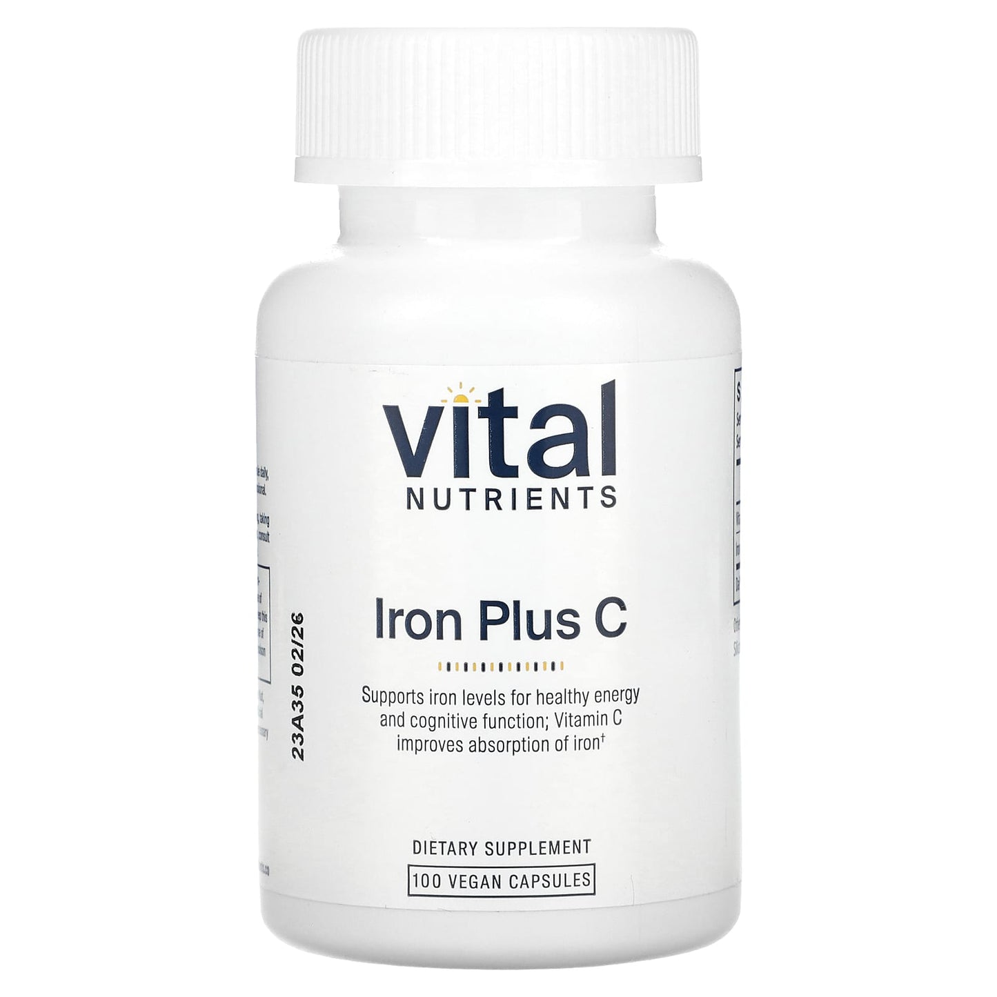 Vital Nutrients, Iron Plus C, 100 Vegan Capsules UPC 693465315118 | HiLife Vitamins