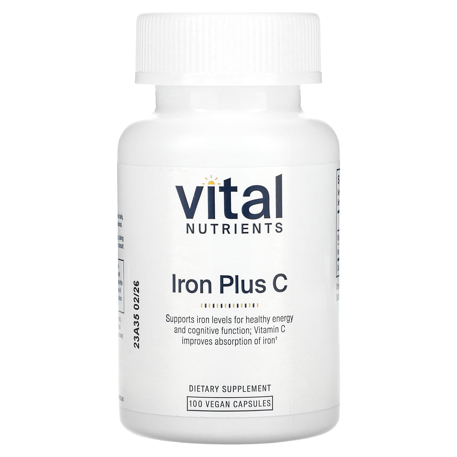 Vital Nutrients, Iron Plus C, 100 Vegan Capsules UPC 693465315118 | HiLife Vitamins