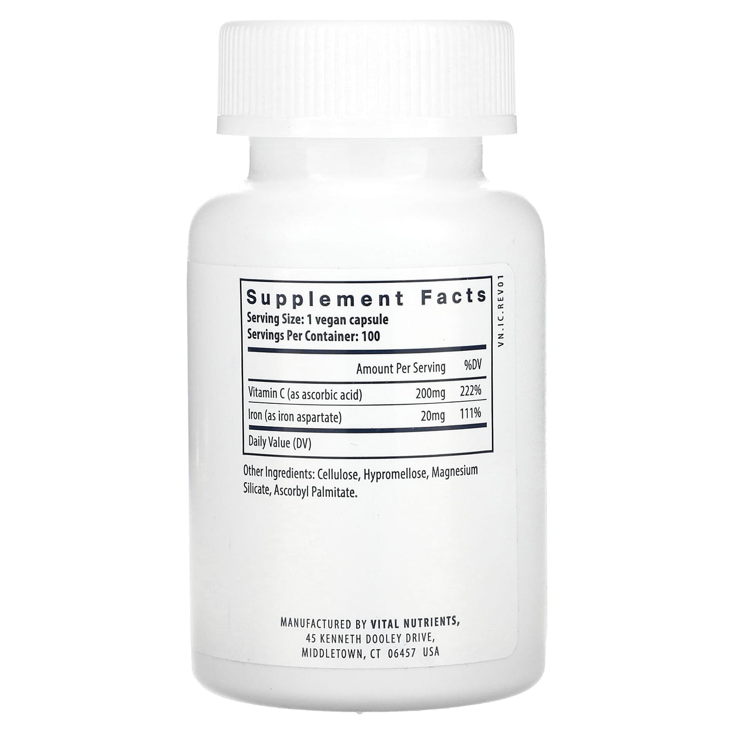 Vital Nutrients, Iron Plus C, 100 Vegan Capsules UPC 693465315118 | HiLife Vitamins