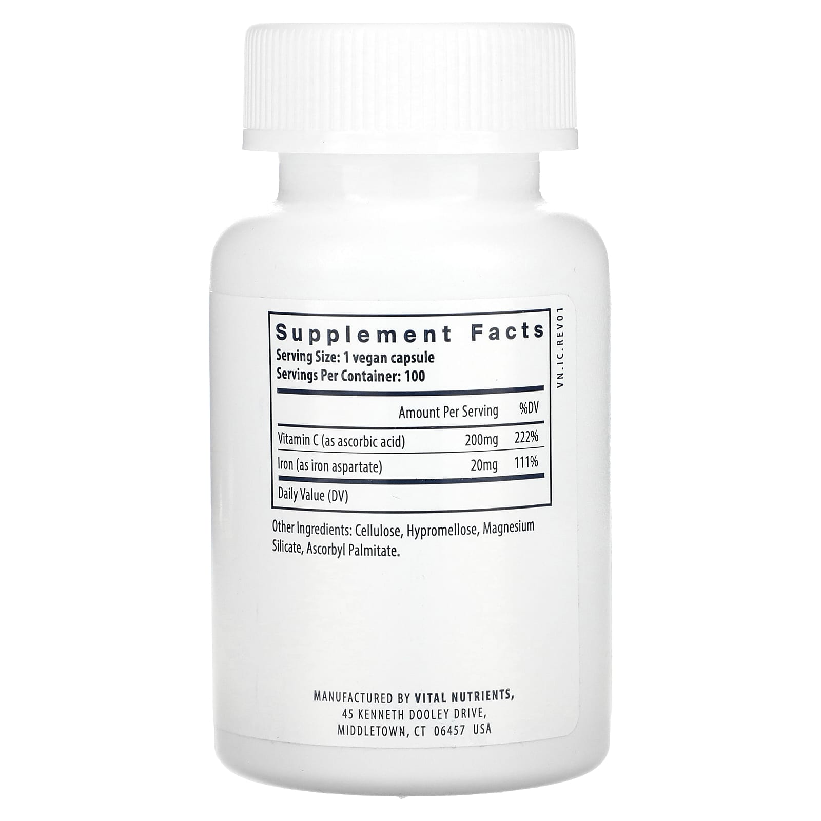 Vital Nutrients, Iron Plus C, 100 Vegan Capsules UPC 693465315118 | HiLife Vitamins