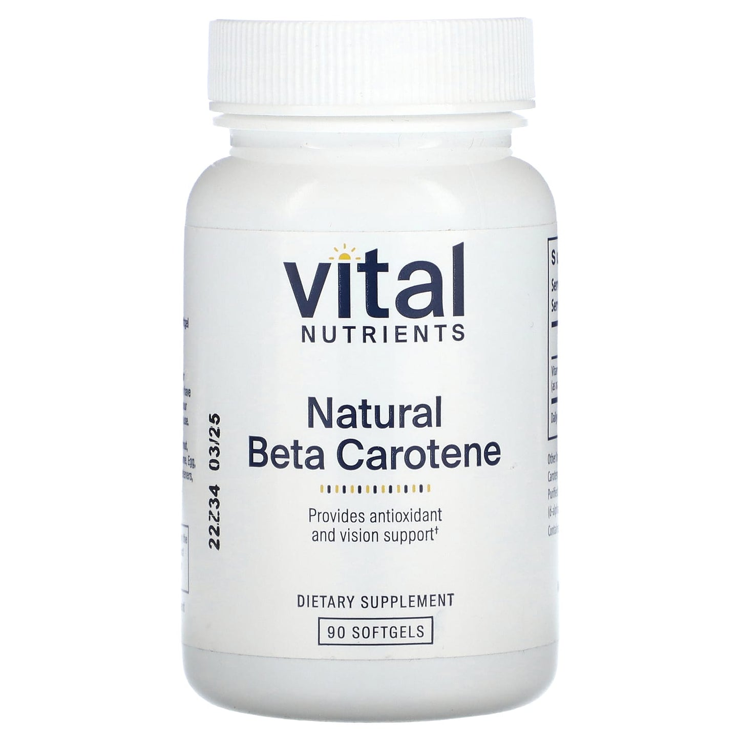Vital Nutrients, Natural Beta Carotene, 90 Softgels UPC 693465403112 | HiLife Vitamins