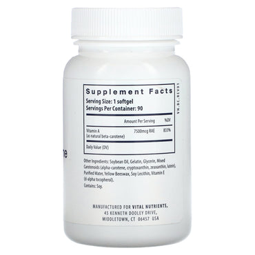 Vital Nutrients, Natural Beta Carotene, 90 Softgels UPC 693465403112 | HiLife Vitamins