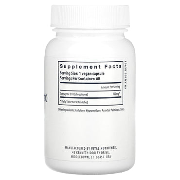 Vital Nutrients, Coenzyme Q10, 100 mg, 60 Vegan Capsules UPC 693465405116 | HiLife Vitamins