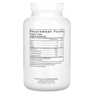 Vital Nutrients, Ultra Pure, Fish Oil 350, Lemon, 200 Softgels UPC 693465412213 | HiLife Vitamins