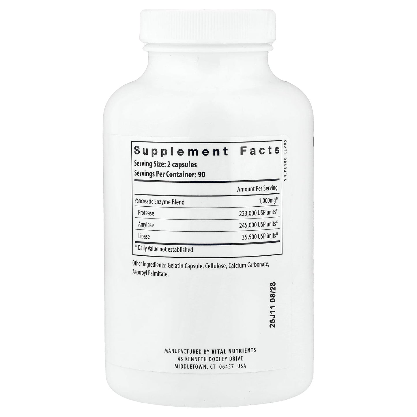 Vital Nutrients, Pancreatic Enzymes, 180 Capsules UPC 693465417218 | Hilife Vitamins