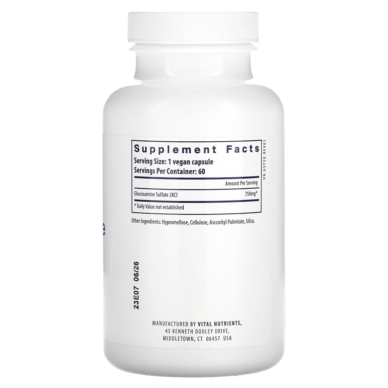 Vital Nutrients, Vegan Glucosamine Sulfate, 120 Vegan Capsules UPC 693465422113 | HiLife Vitamins