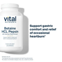 Vital Nutrients, Betaine HCl Pepsin with Gentian Root Extract, 225 Capsules UPC 693465425114 | Hilife Vitamins