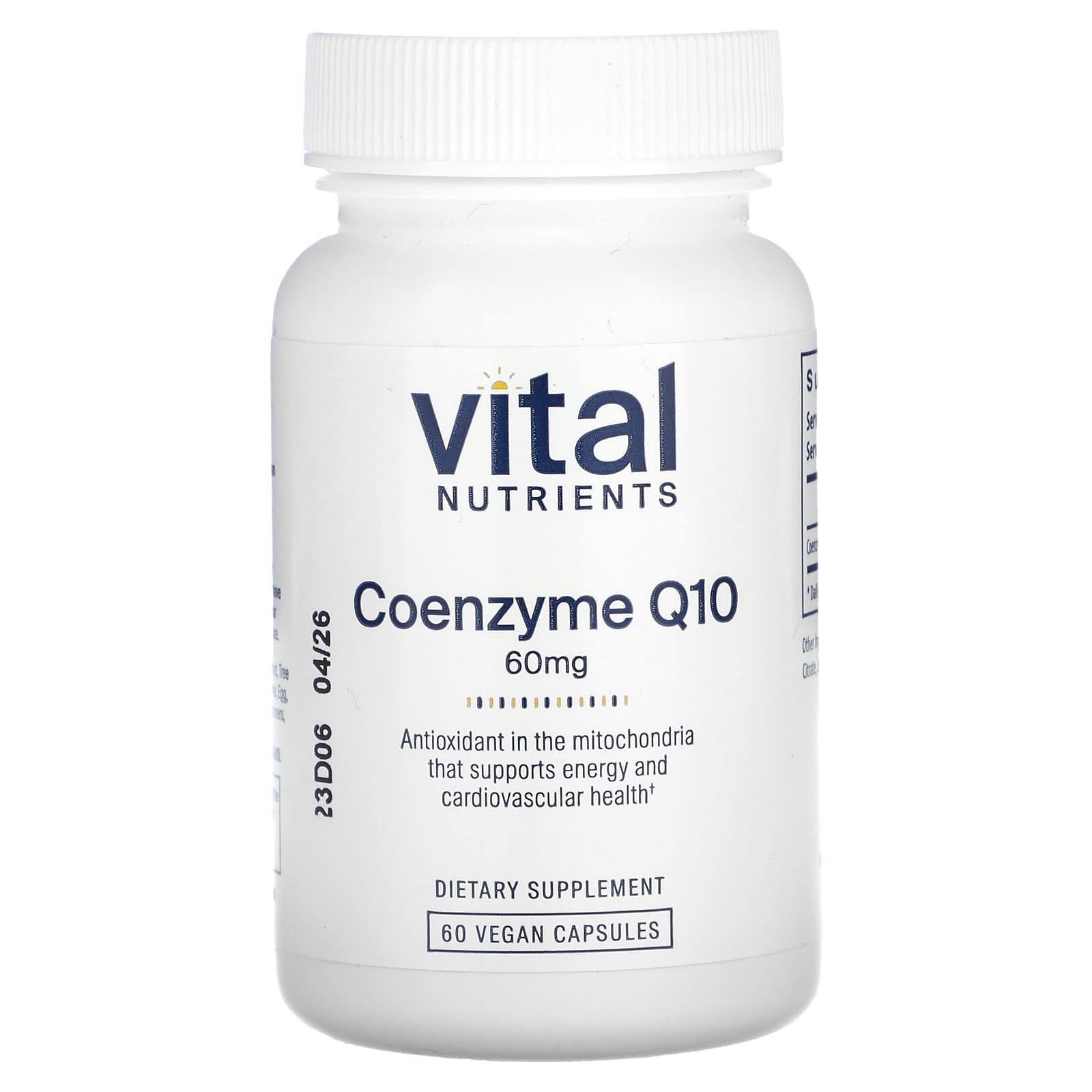 Vital Nutrients, Coenzyme Q10, 60 mg, 60 Vegan Capsules UPC 693465430118 | HiLife Vitamins