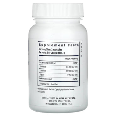 Vital Nutrients, Pancreatin & Ox Bile Extract, 60 Capsules UPC 693465436110 | HiLife Vitamins