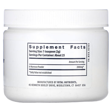 Vital Nutrients, Mannose Powder, 1.76 oz (50 g) UPC 693465437117 | HiLife Vitamins