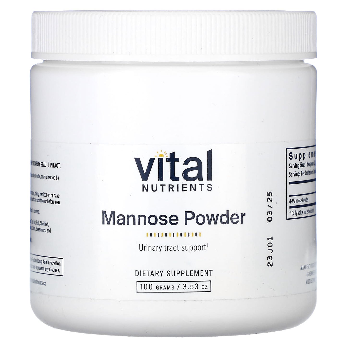Vital Nutrients, Mannose Powder, 3.53 oz (100 g) UPC 693465437216 | HiLife Vitamins
