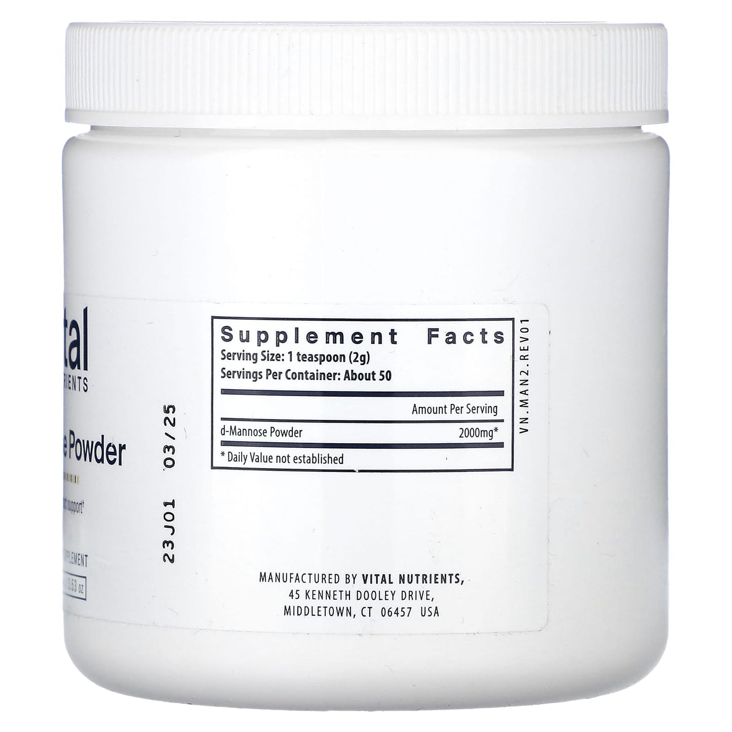 Vital Nutrients, Mannose Powder, 3.53 oz (100 g) UPC 693465437216 | HiLife Vitamins