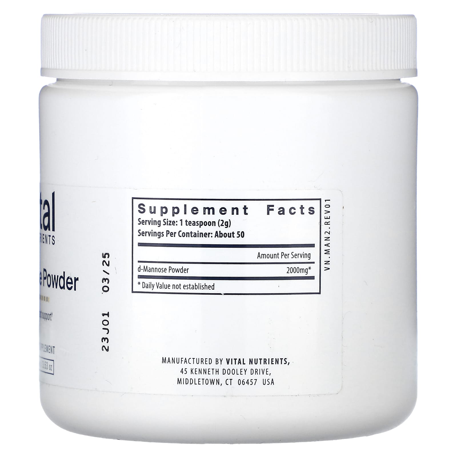 Vital Nutrients, Mannose Powder, 3.53 oz (100 g) UPC 693465437216 | HiLife Vitamins