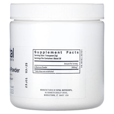 Vital Nutrients, Mannose Powder, 3.53 oz (100 g) UPC 693465437216 | HiLife Vitamins