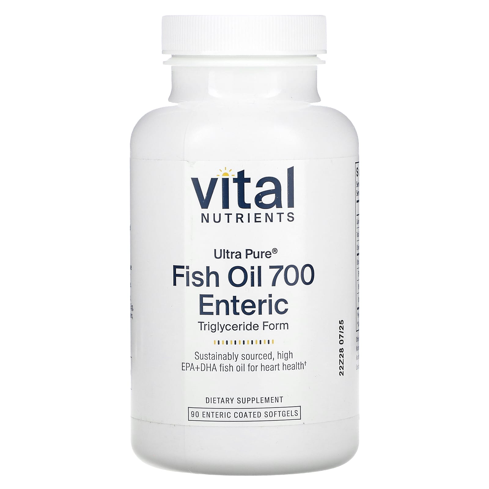 Vital Nutrients, Ultra Pure, Fish Oil 700 Enteric, 90 Enteric Coated Softgels UPC 693465445112 | HiLife Vitamins