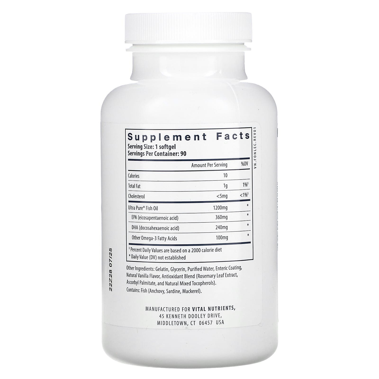Vital Nutrients, Ultra Pure, Fish Oil 700 Enteric, 90 Enteric Coated Softgels UPC 693465445112 | HiLife Vitamins