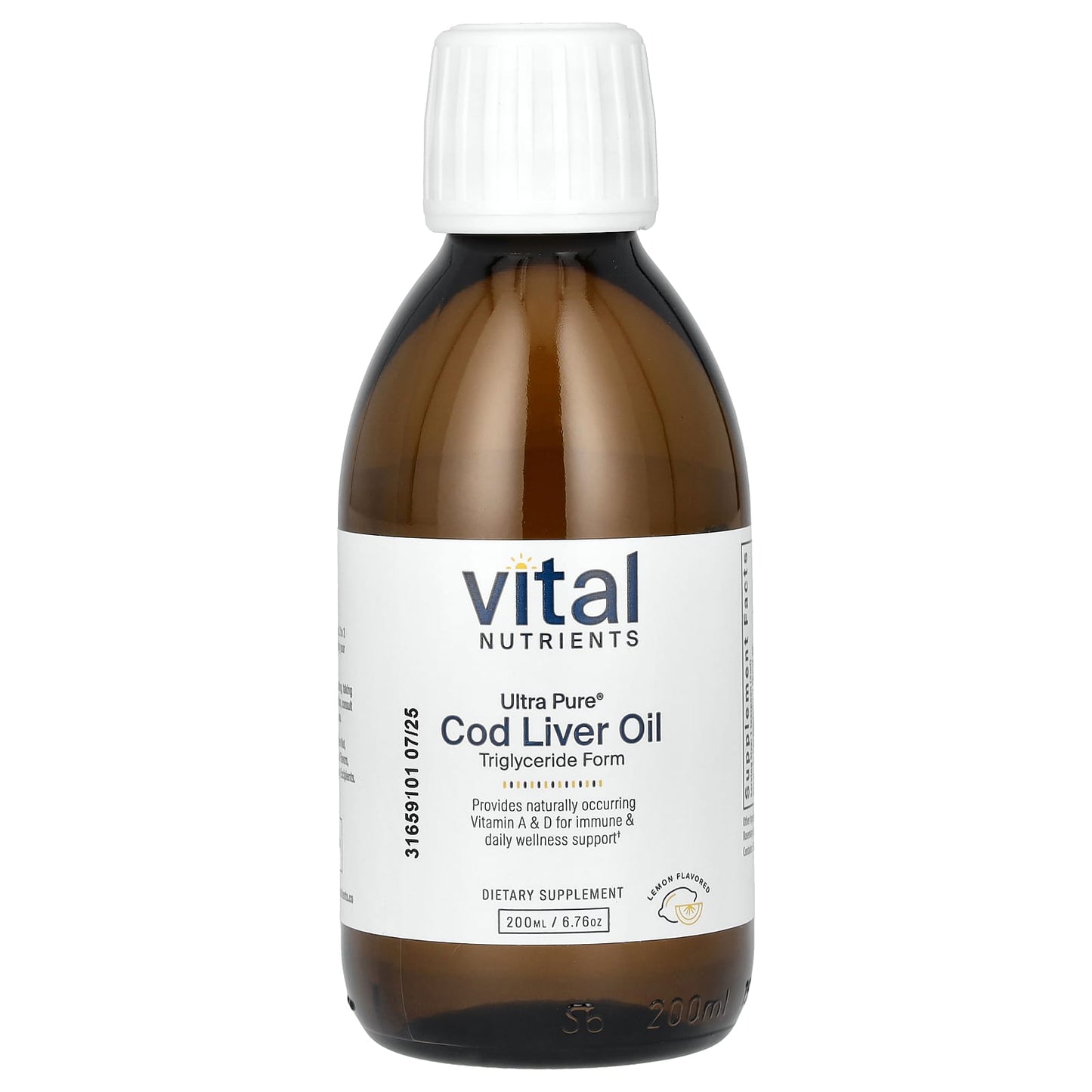 Vital Nutrients, Ultra Pure, Cod Liver Oil, Lemon, 6.76 oz (200 ml) UPC 693465469118 | HiLife Vitamins