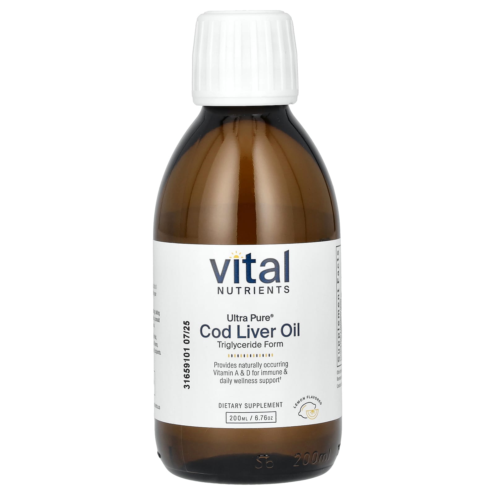 Vital Nutrients, Ultra Pure, Cod Liver Oil, Lemon, 6.76 oz (200 ml) UPC 693465469118 | HiLife Vitamins