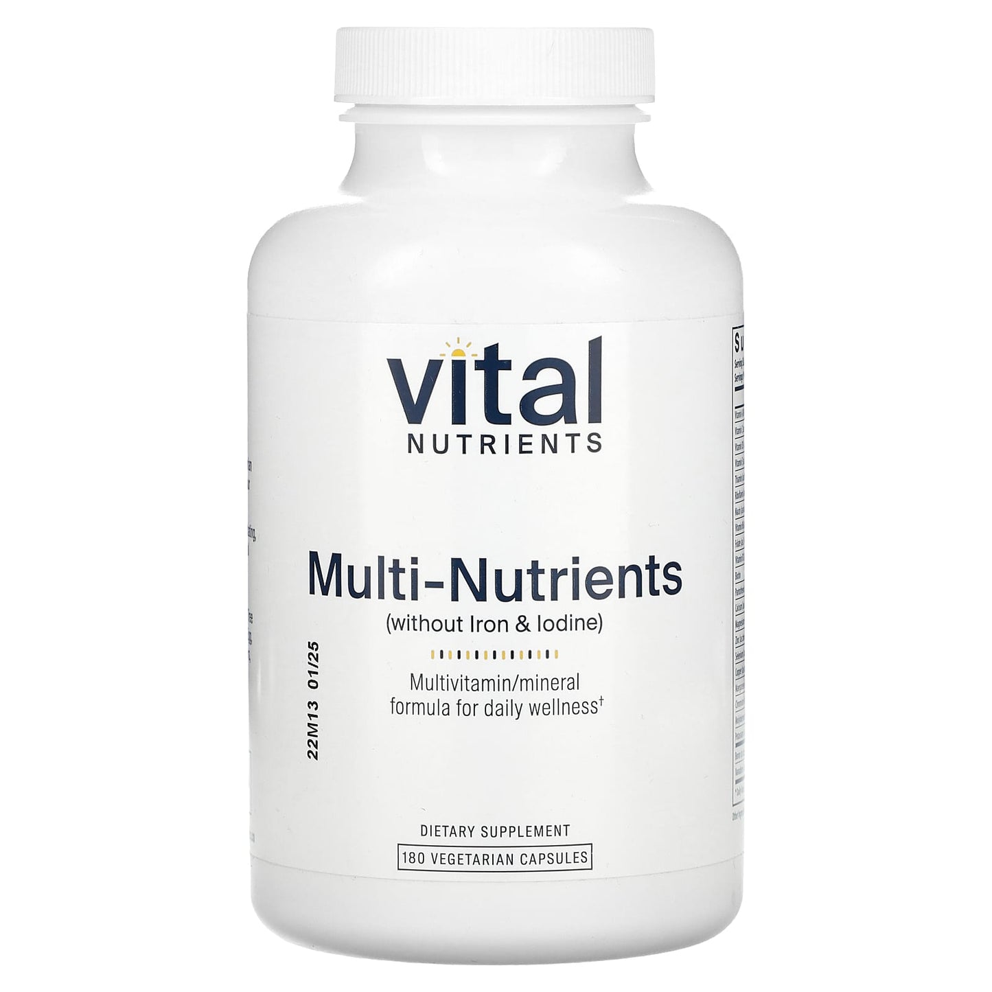 Vital Nutrients, Multi-Nutrients (Without Iron & Iodine), 180 Vegetarian Capsules - 693465503119 | Hilife Vitamins