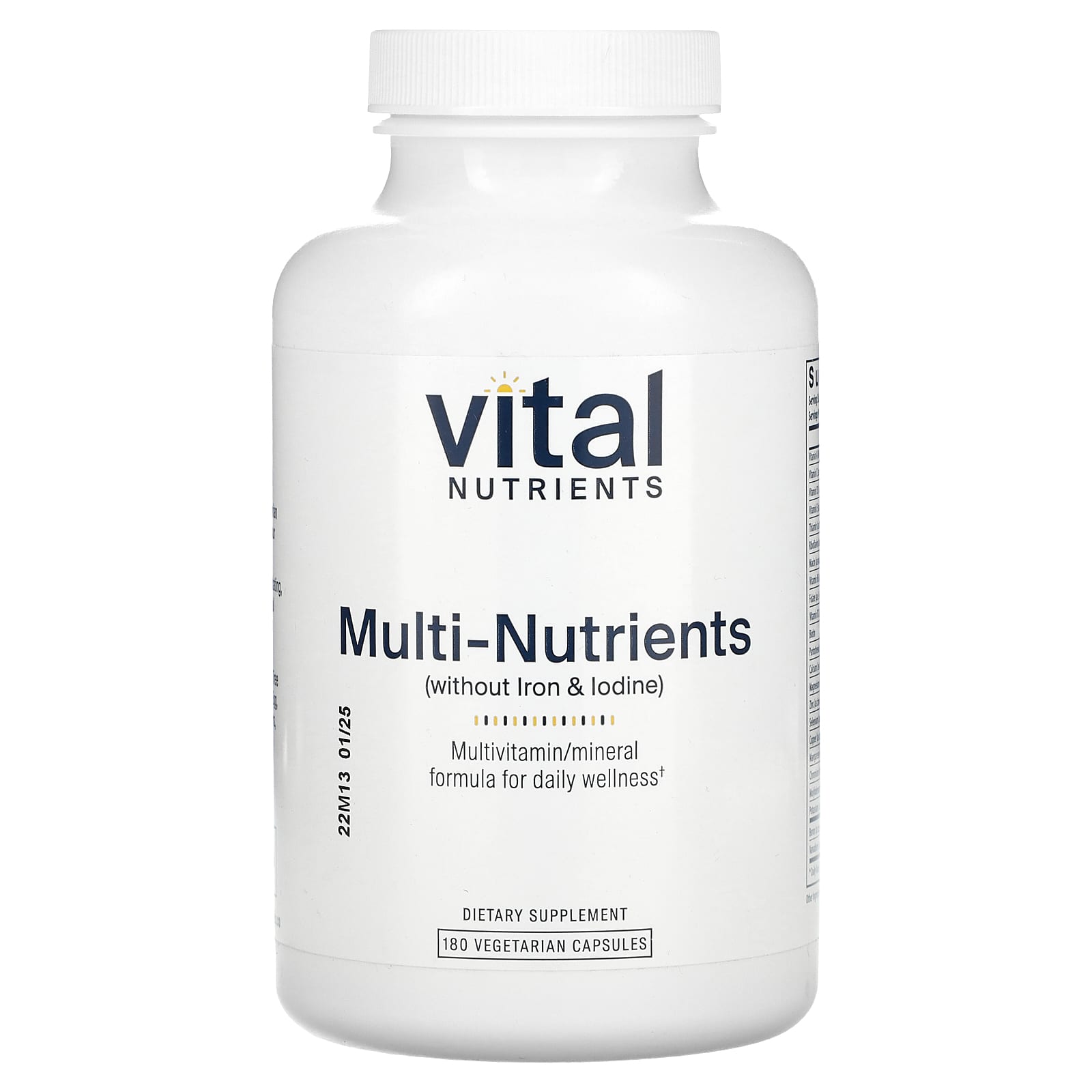 Vital Nutrients, Multi-Nutrients (Without Iron & Iodine), 180 Vegetarian Capsules - 693465503119 | Hilife Vitamins