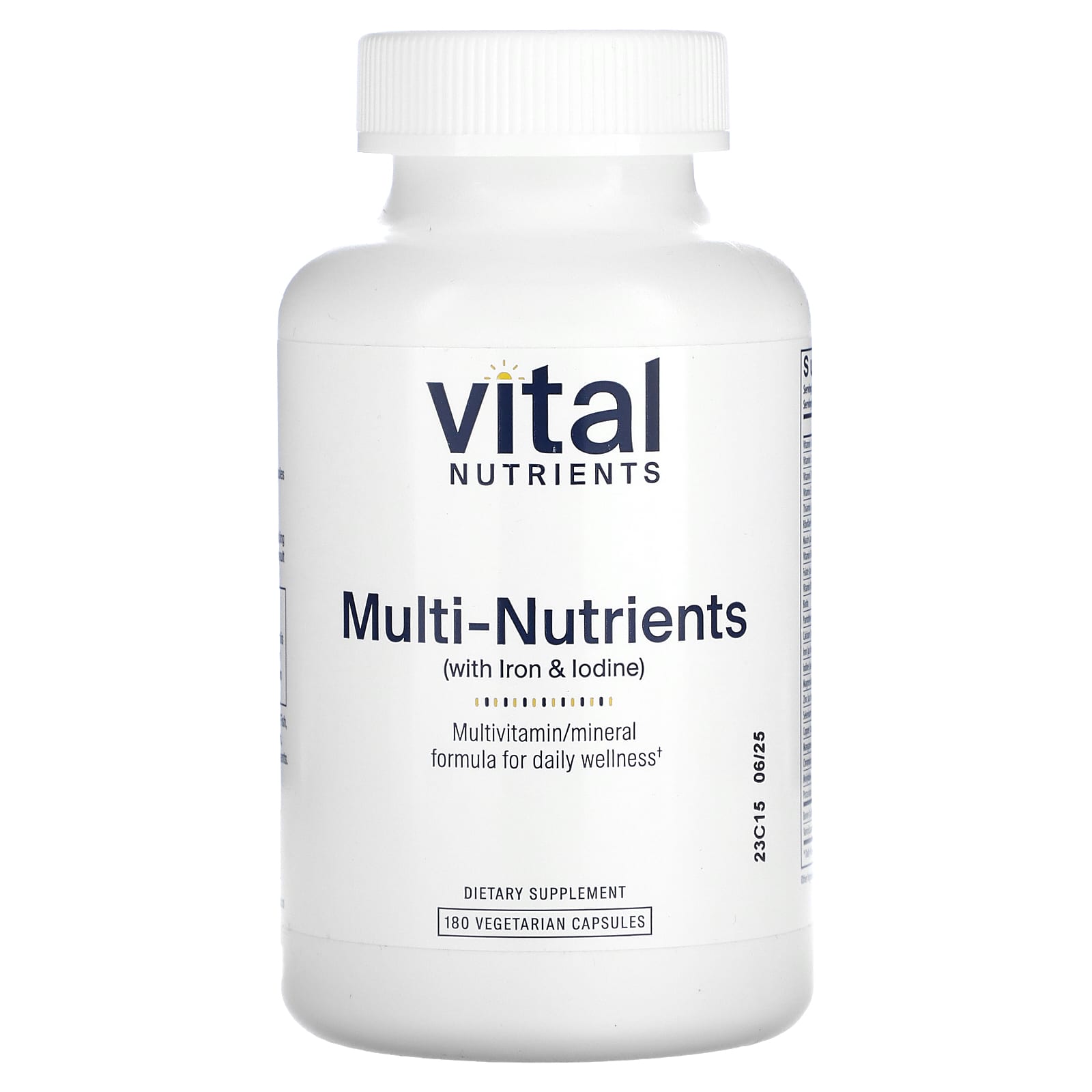 Vital Nutrients, Multi-Nutrients (with Iron & Iodine), 180 Vegetarian Capsules UPC 693465505113 | HiLife Vitamins