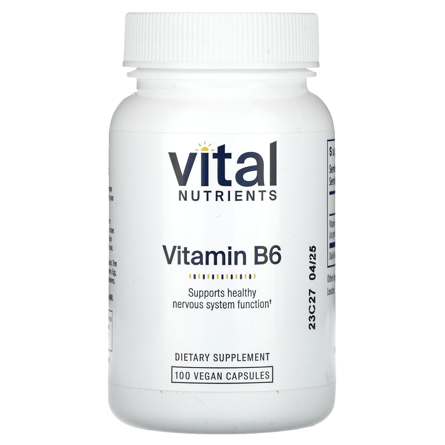 Vital Nutrients, Vitamin B6, 100 Vegan Capsules UPC 693465513118 | HiLife Vitamins