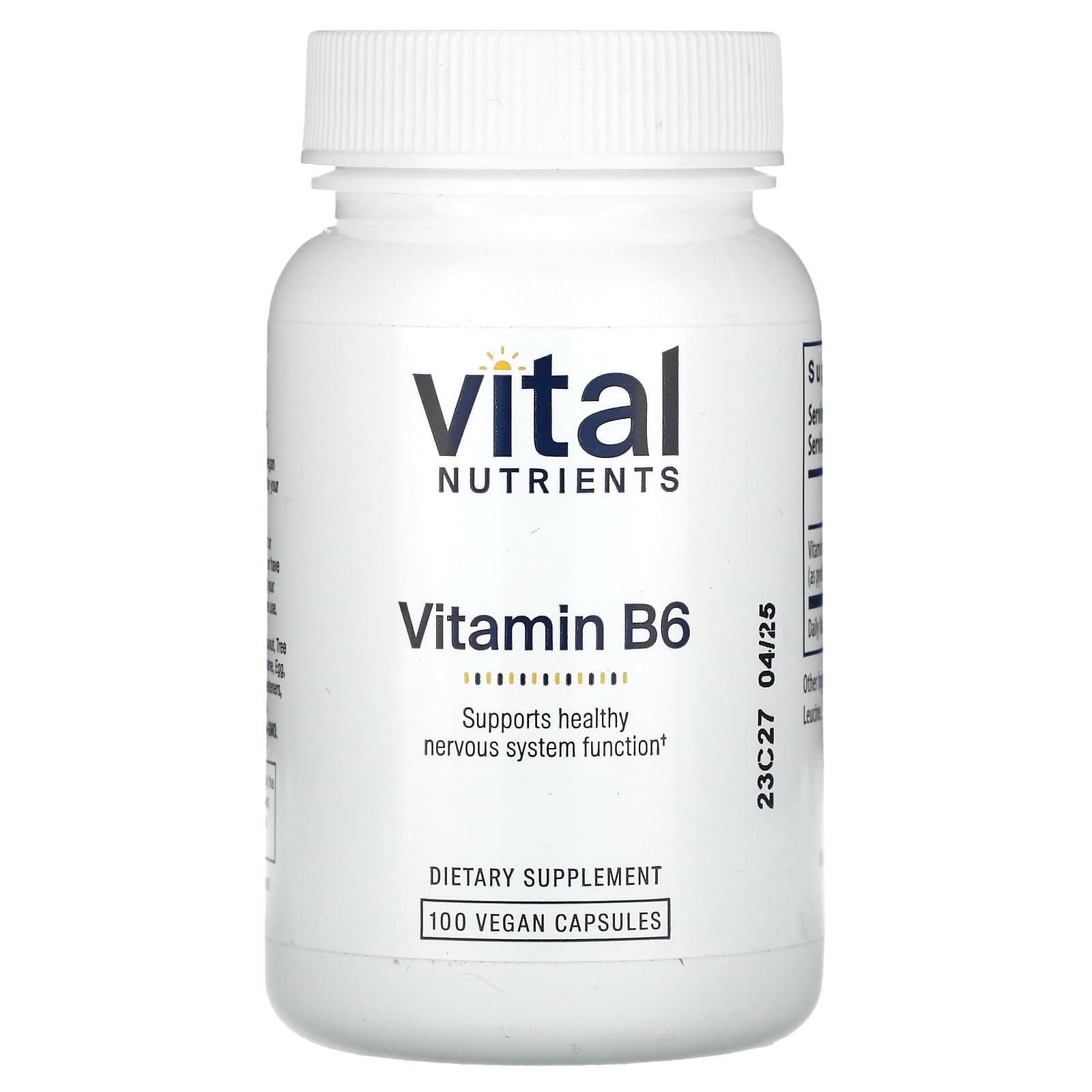 Vital Nutrients, Vitamin B6, 100 Vegan Capsules UPC 693465513118 | HiLife Vitamins