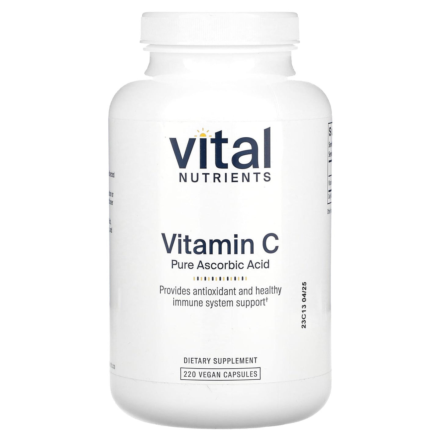Vital Nutrients, Vitamin C Pure Ascorbic Acid, 220 Vegan Capsules UPC 693465517116 | HiLife Vitamins