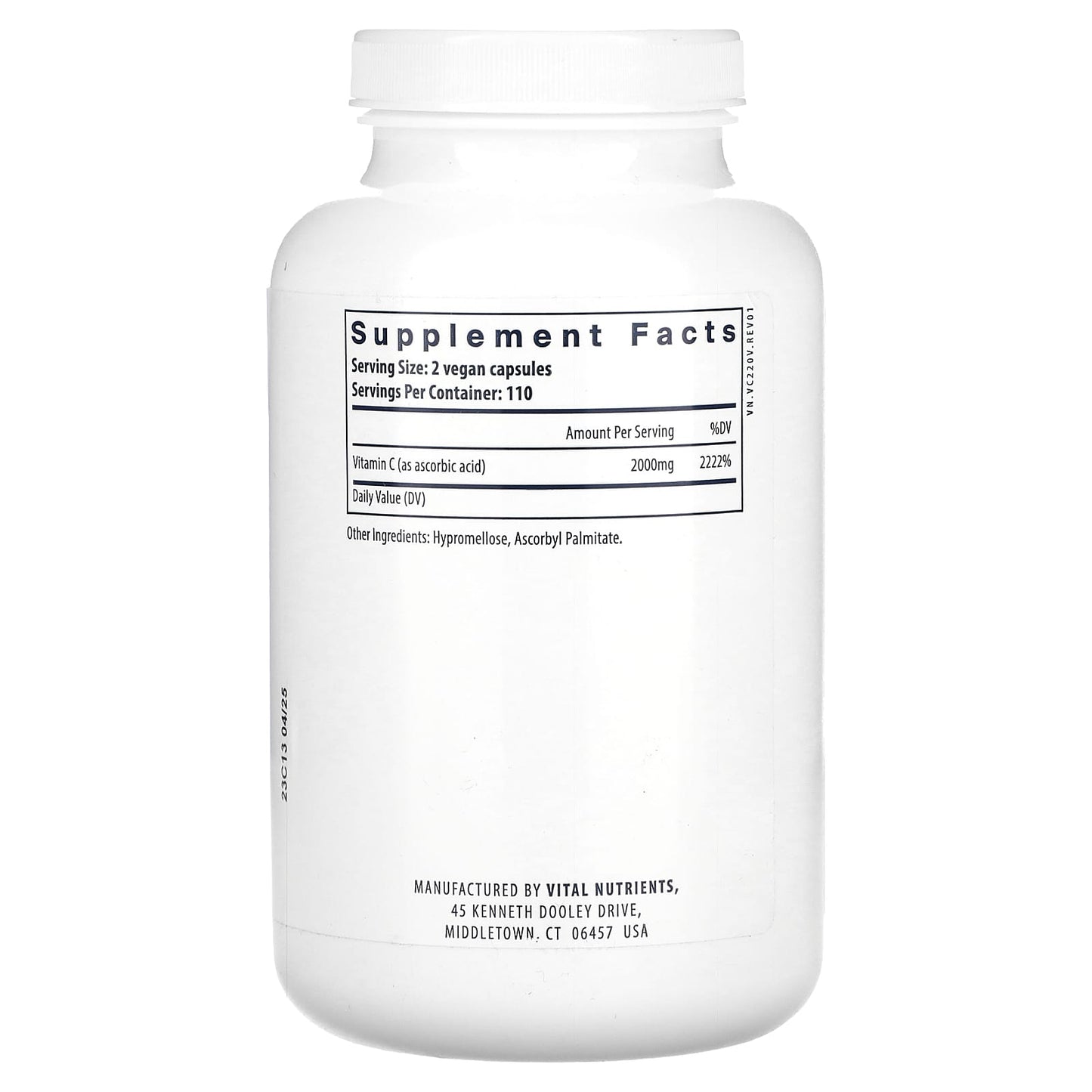 Vital Nutrients, Vitamin C Pure Ascorbic Acid, 220 Vegan Capsules UPC 693465517116 | HiLife Vitamins