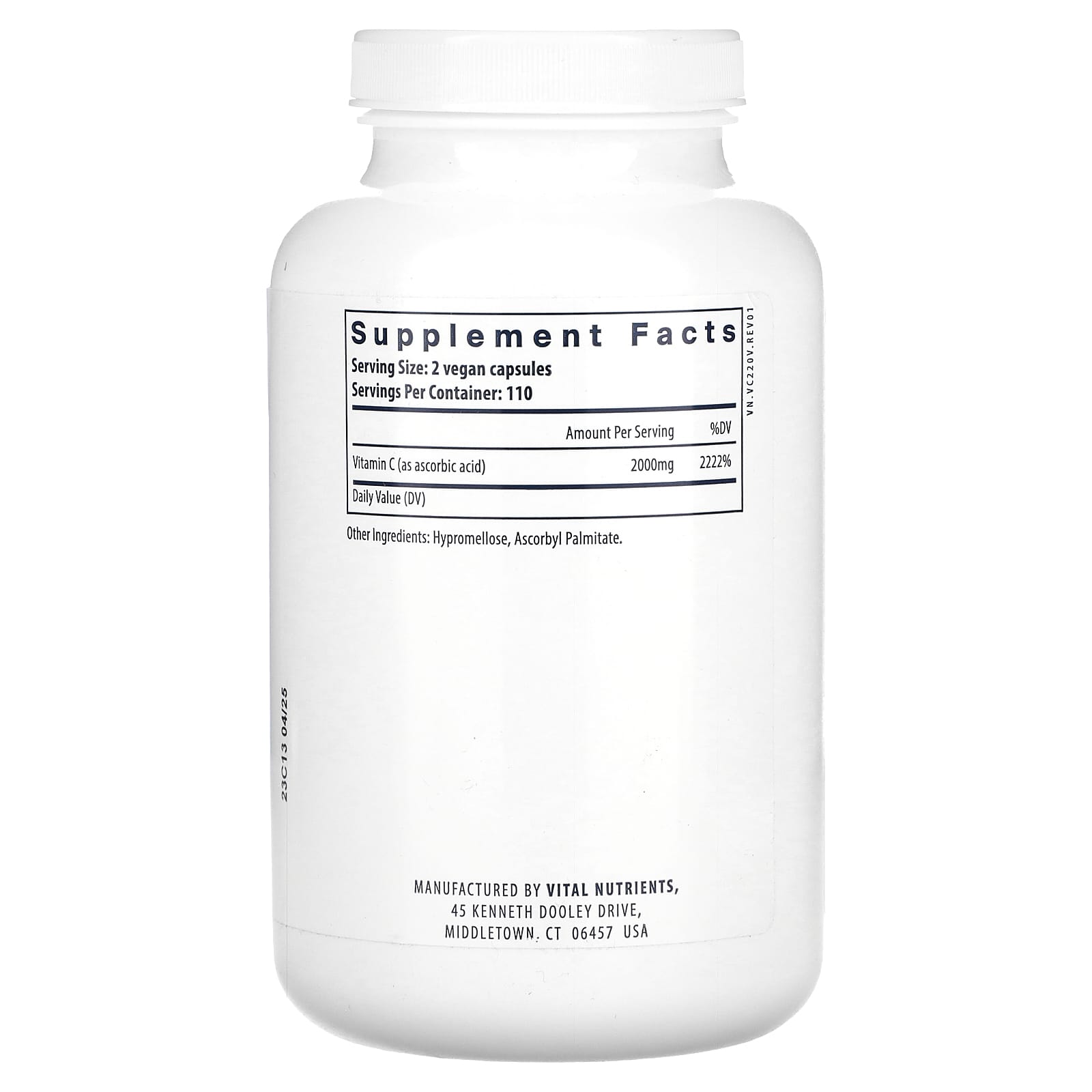 Vital Nutrients, Vitamin C Pure Ascorbic Acid, 220 Vegan Capsules UPC 693465517116 | HiLife Vitamins