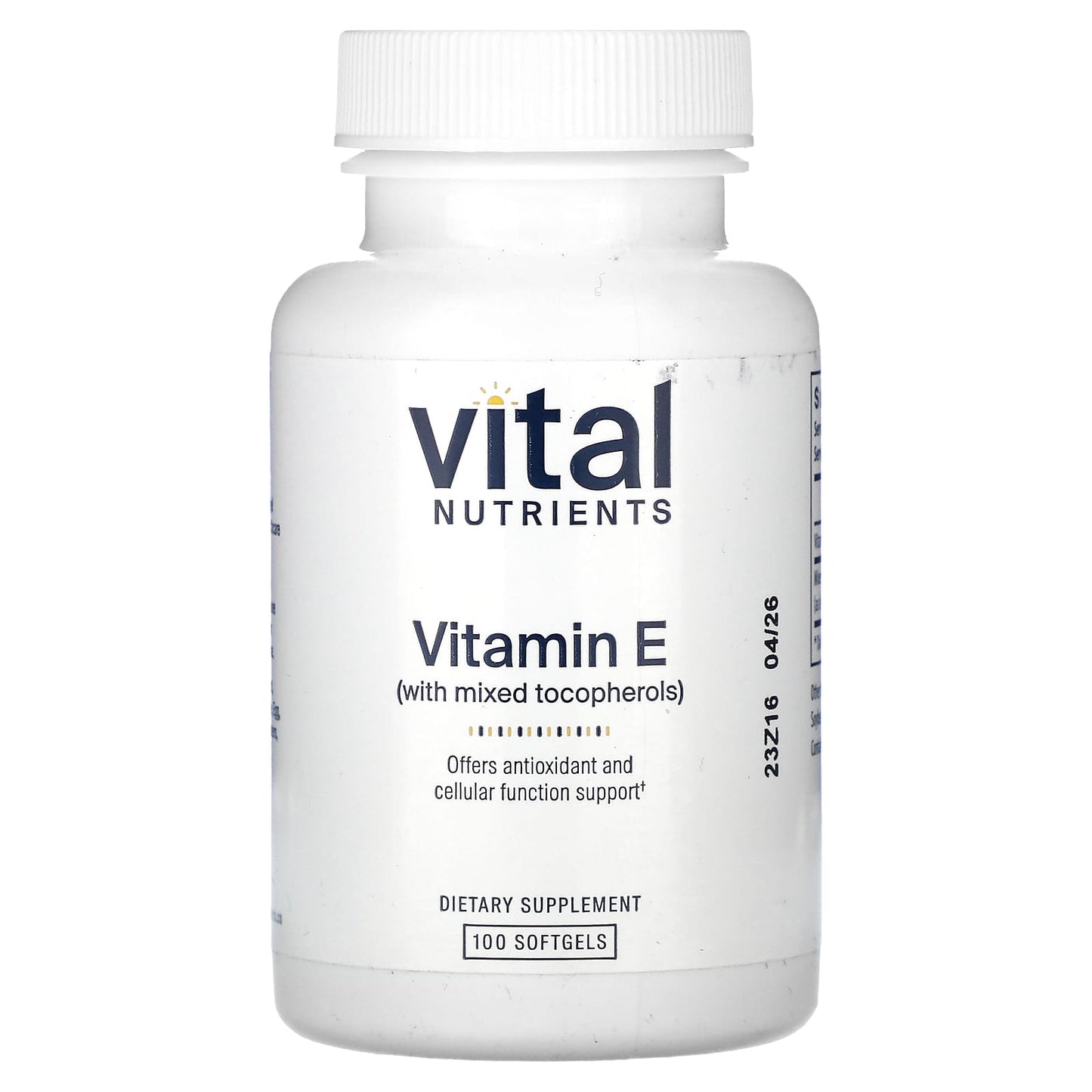 Vital Nutrients, Vitamin E With Mixed Tocopherols, 100 Softgels UPC 693465521113 | HiLife Vitamins